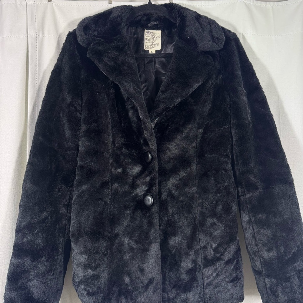 Black Y2K Faux Fur Jacket by Tulle - Picture 3 of 7